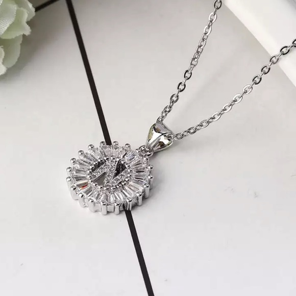 Silver Initial Crystal Pendant Necklace A-Z - Picture 6 of 7